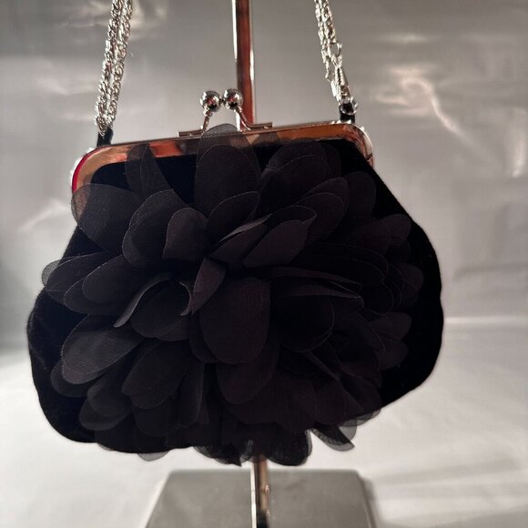 Velvet Flower Crossbody Evening Coin Purses Party Clutch Vintage Handbag Black - Picture 5 of 15